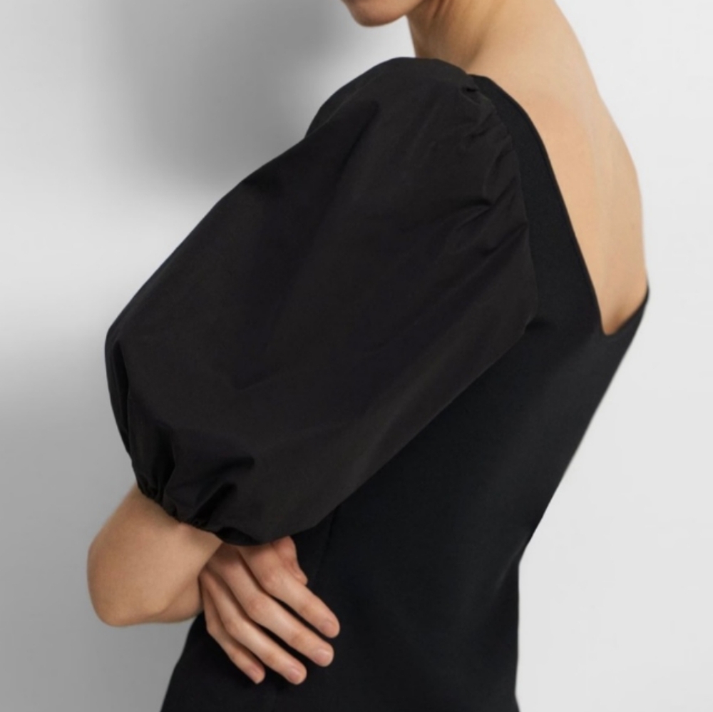 Theory Black Glossed Stretch Scoop Neck Top - Picture 2 of 8